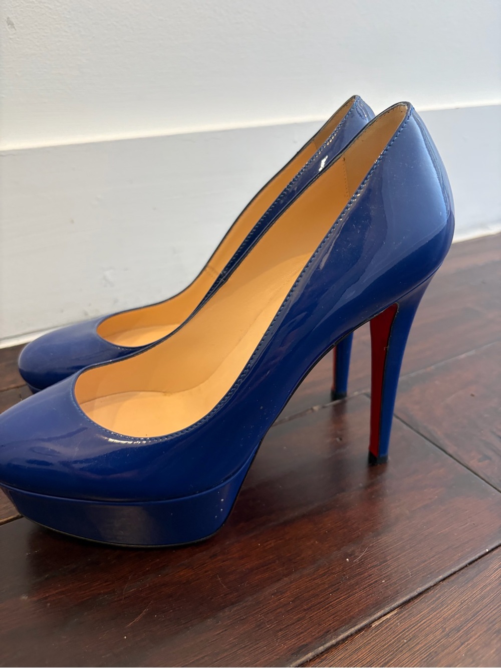 Christian Louboutin Blue Patent Platform High Heel Pumps